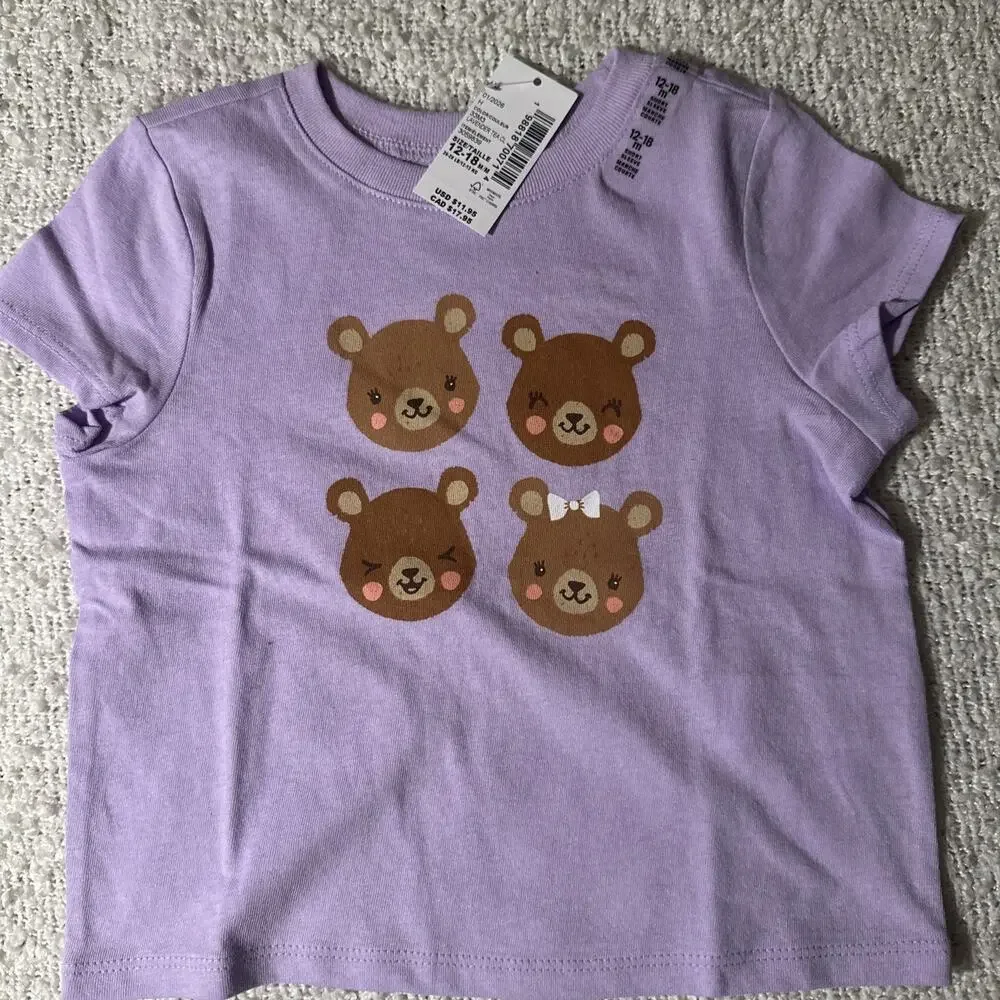 NWT Children’s Place 12-18 Months Purple Bears Shirt New With Tag